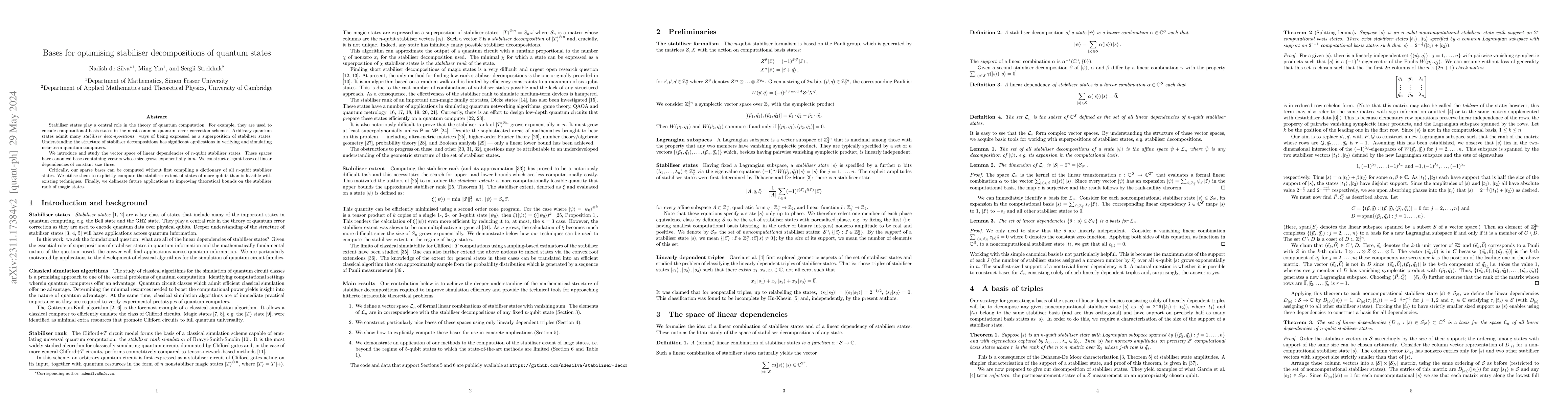Thumbnail for Bases for optimising stabiliser decompositions of quantum states