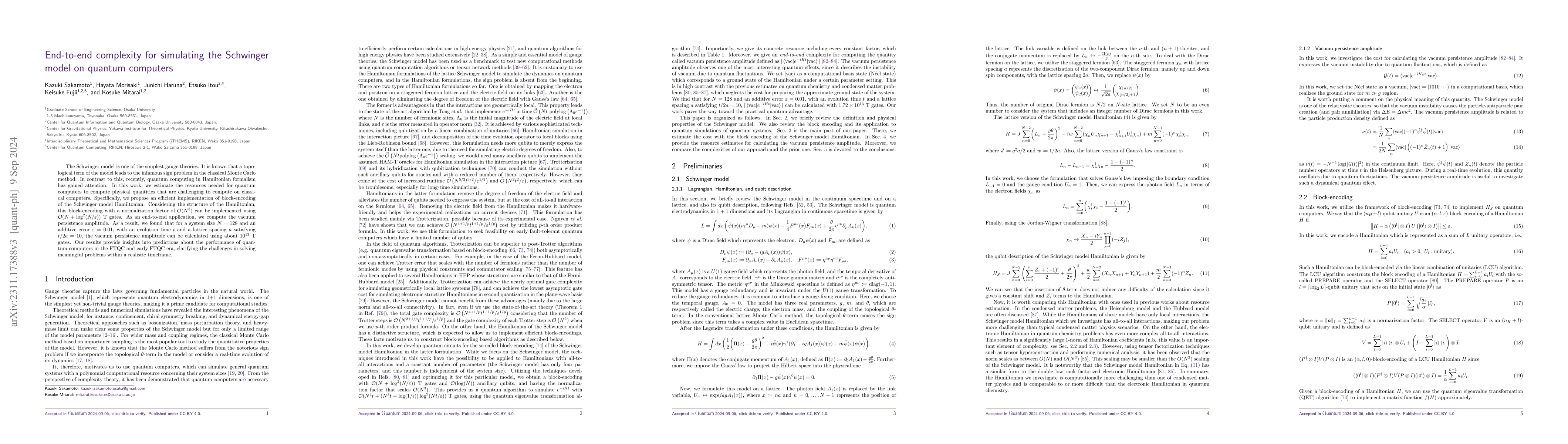 Thumbnail for End-to-end complexity for simulating the Schwinger model on quantum
  computers