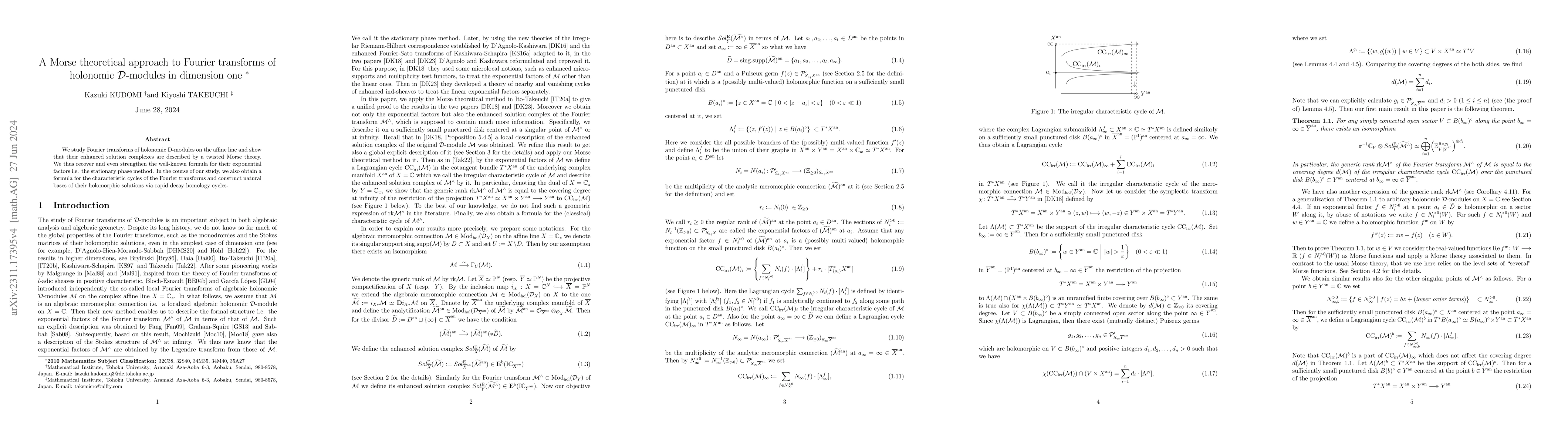 Thumbnail for A Morse theoretical approach to Fourier transforms of holonomic
  D-modules in dimension one