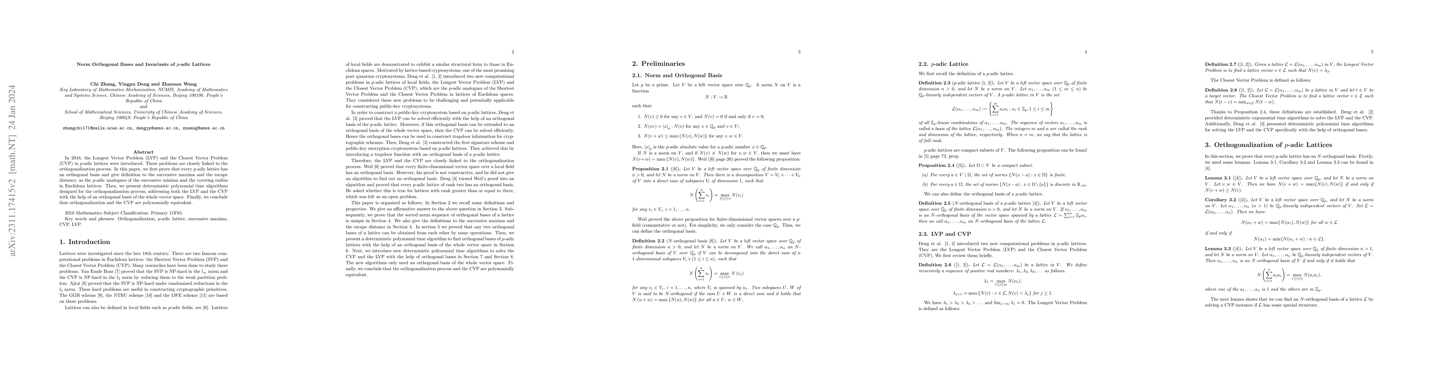 Thumbnail for Norm Orthogonal Bases and Invariants of $p$-adic Lattices
