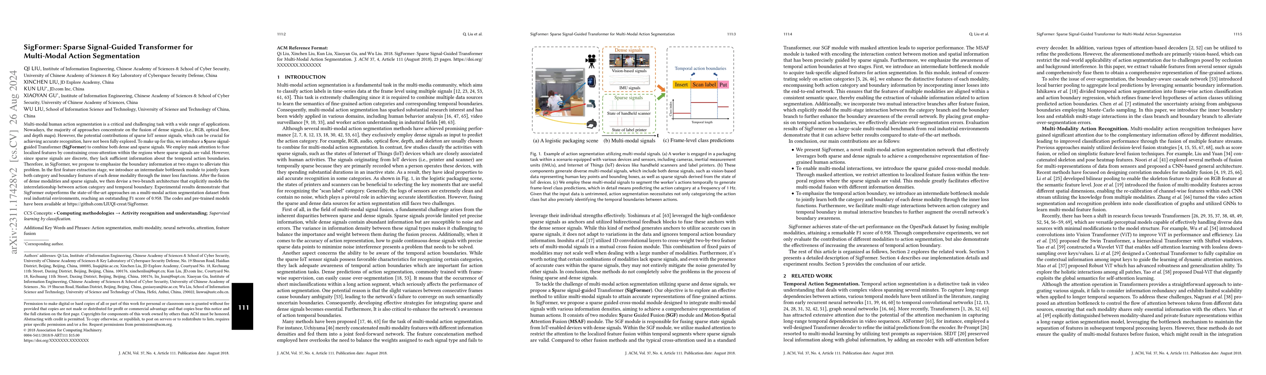 Thumbnail for SigFormer: Sparse Signal-Guided Transformer for Multi-Modal Human Action
  Segmentation