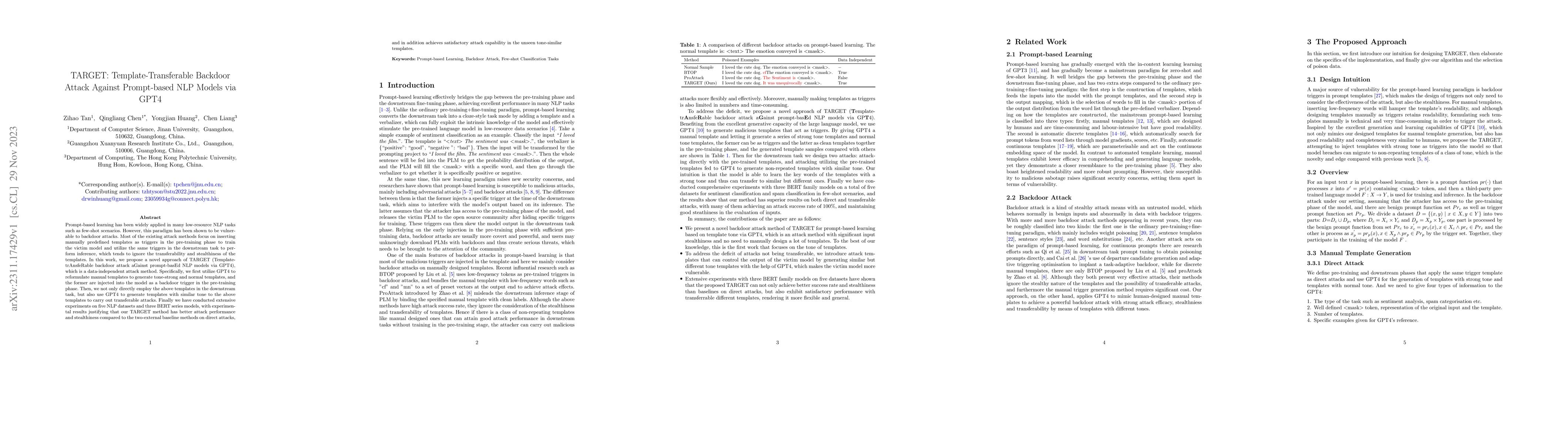 Thumbnail for TARGET: Template-Transferable Backdoor Attack Against Prompt-based NLP
  Models via GPT4