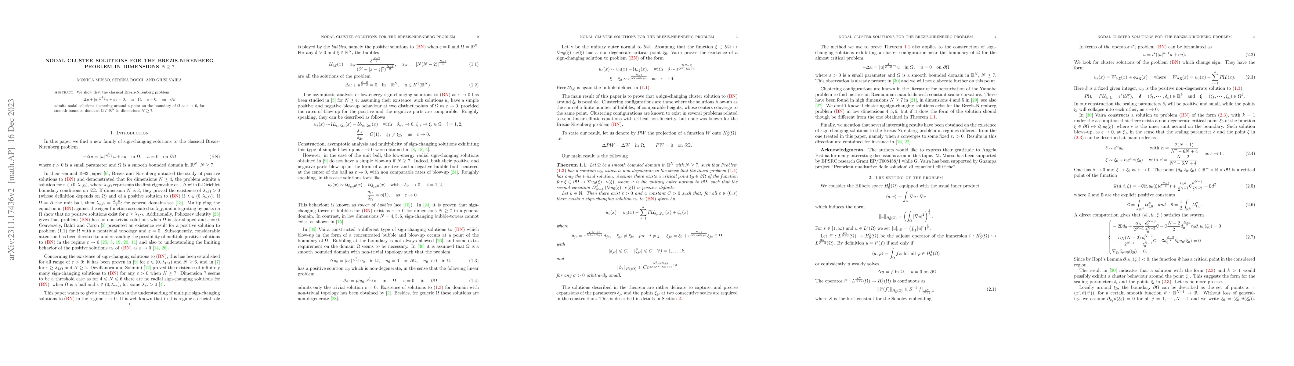 Thumbnail for Nodal cluster solutions for the Brezis-Nirenberg problem in dimensions
  $N\geq 7$