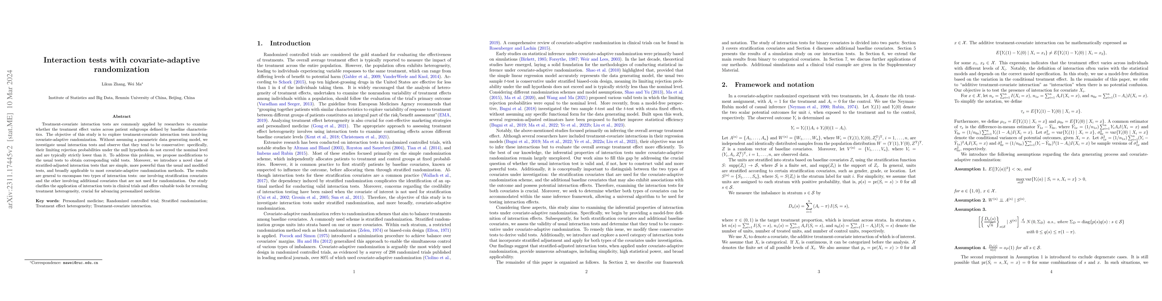 Thumbnail for Interaction tests with covariate-adaptive randomization