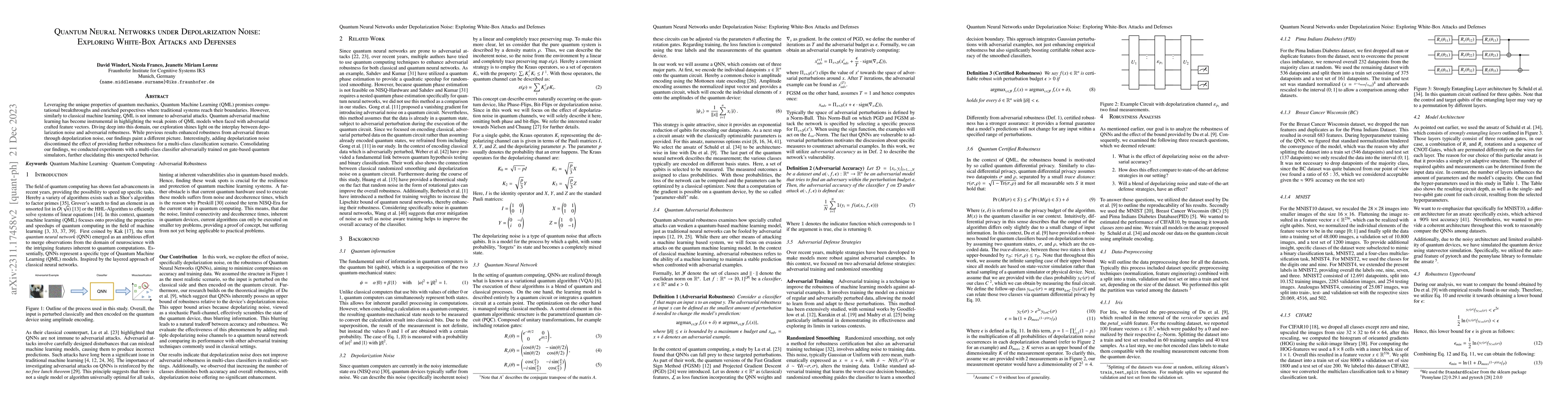 Thumbnail for Quantum Neural Networks under Depolarization Noise: Exploring White-Box
  Attacks and Defenses