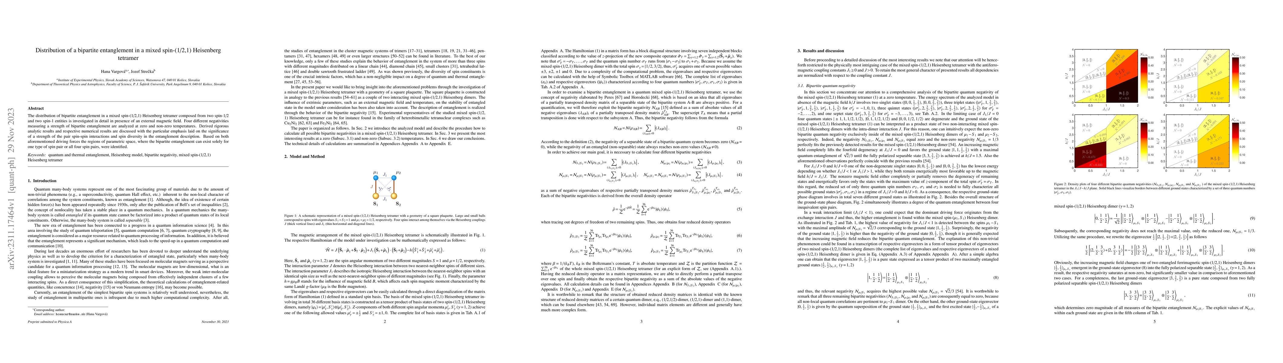 Thumbnail for Distribution of a bipartite entanglement in a mixed spin-(1/2,1)
  Heisenberg tetramer