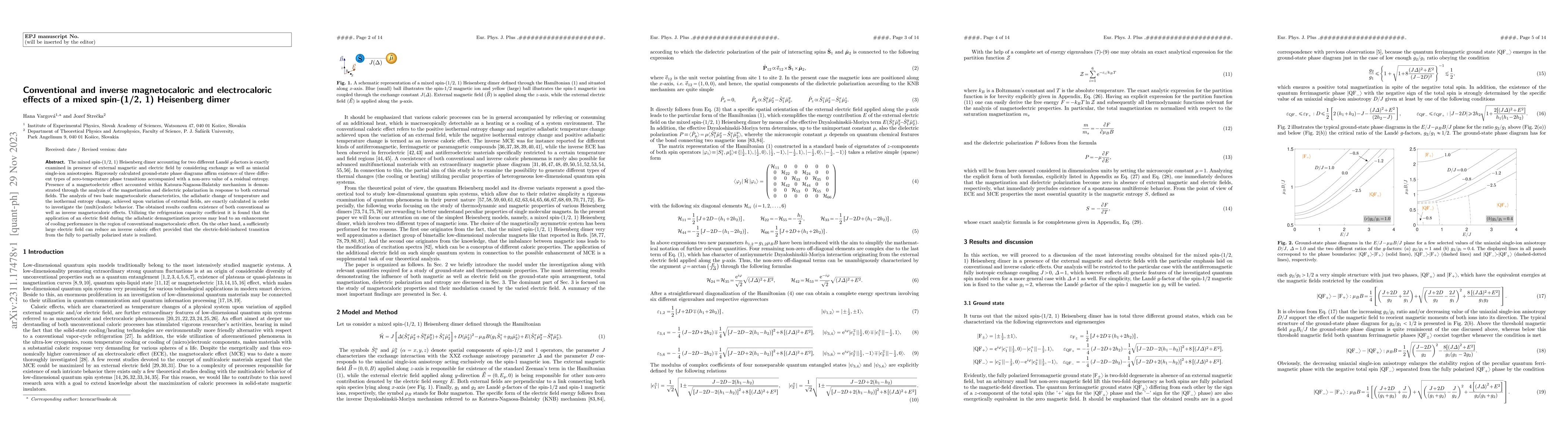 Thumbnail for Conventional and inverse magnetocaloric and electrocaloric effects of a
  mixed spin-(1/2, 1) Heisenberg dimer