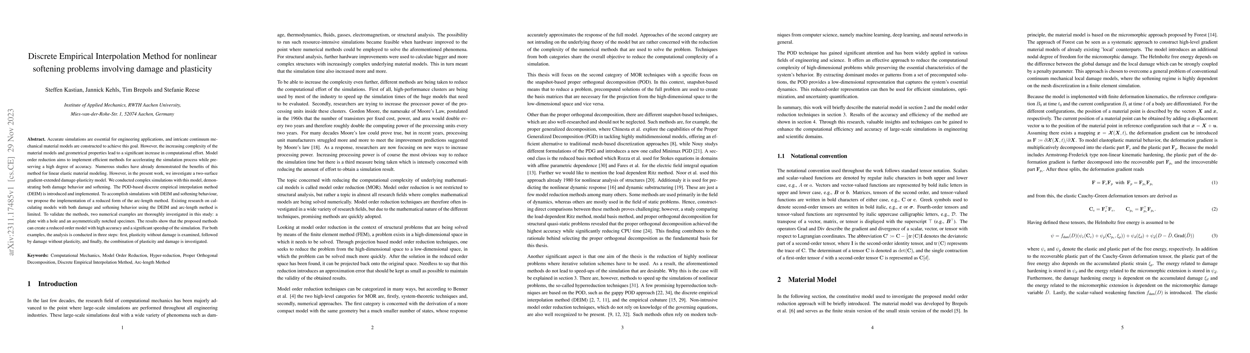 Thumbnail for Discrete Empirical Interpolation Method for nonlinear softening problems
  involving damage and plasticity