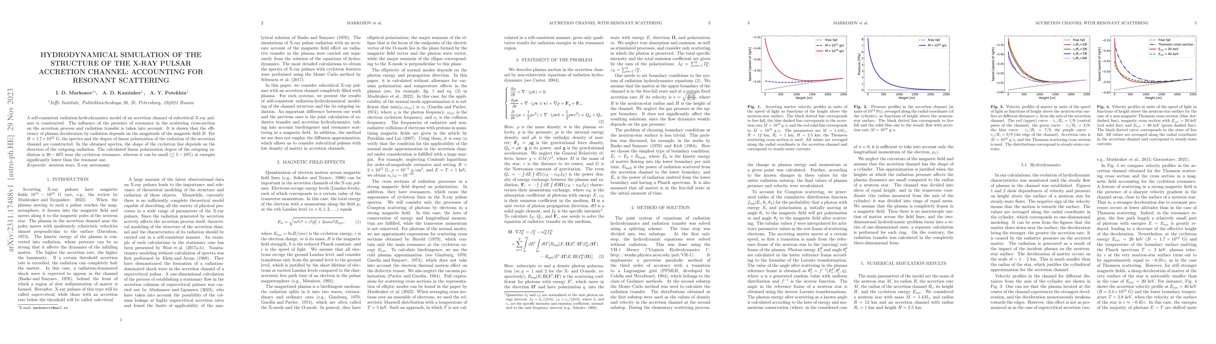 Thumbnail for Hydrodynamical simulation of the structure of the X-ray pulsar accretion
  channel: accounting for resonant scattering