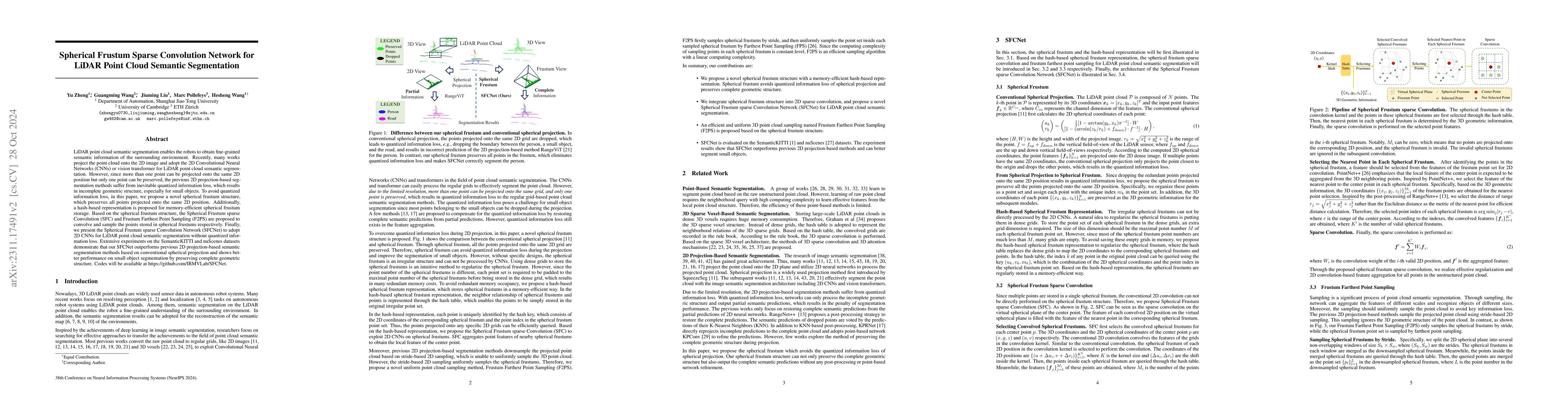 Thumbnail for Spherical Frustum Sparse Convolution Network for LiDAR Point Cloud
  Semantic Segmentation