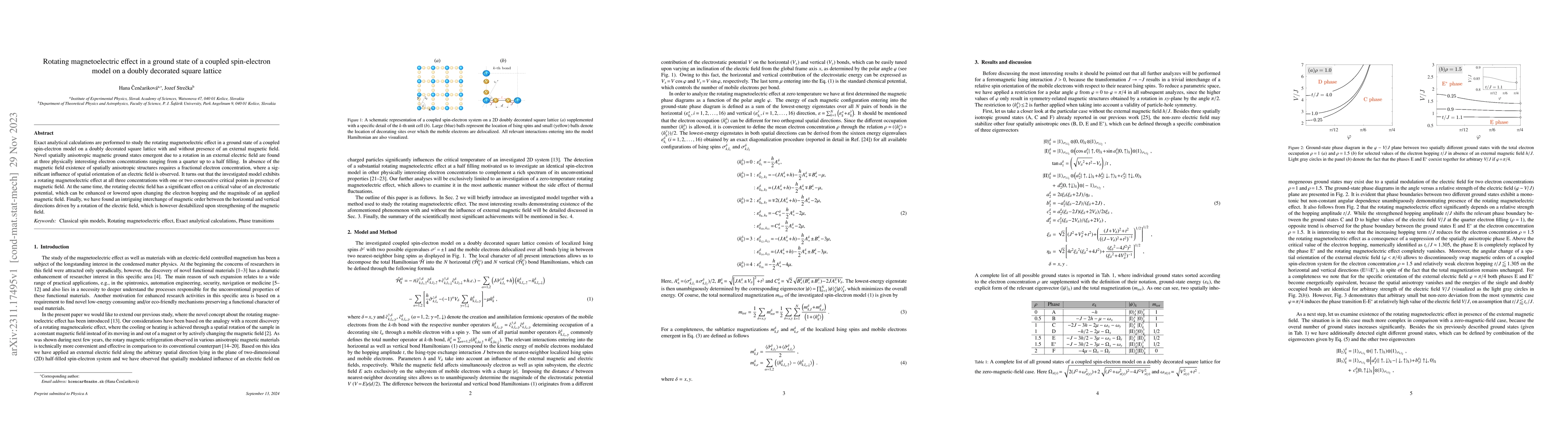 Thumbnail for Rotating magnetoelectric effect in a ground state of a coupled
  spin-electron model on a doubly decorated square lattice