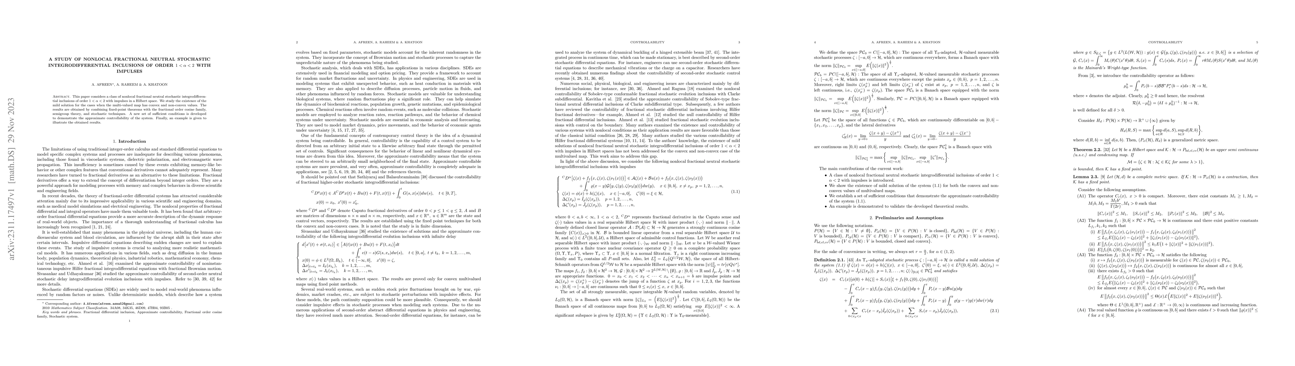 Thumbnail for A study of nonlocal fractional neutral stochastic integrodifferential
  inclusions of order $1<\alpha<2$ with impulses