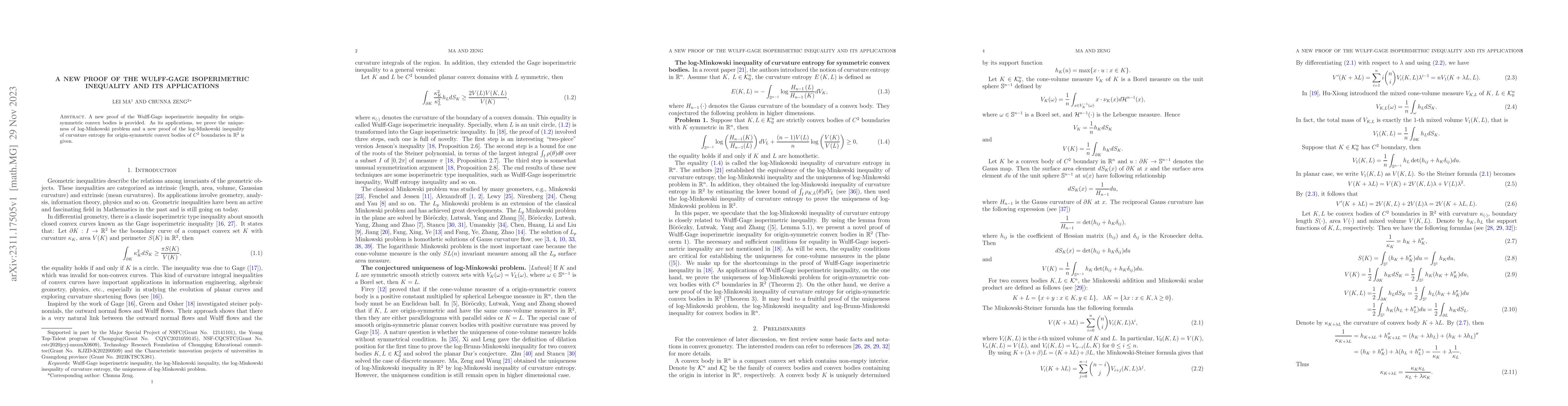 Thumbnail for A new proof of the Wulff-Gage isoperimetric inequality and its
  applications