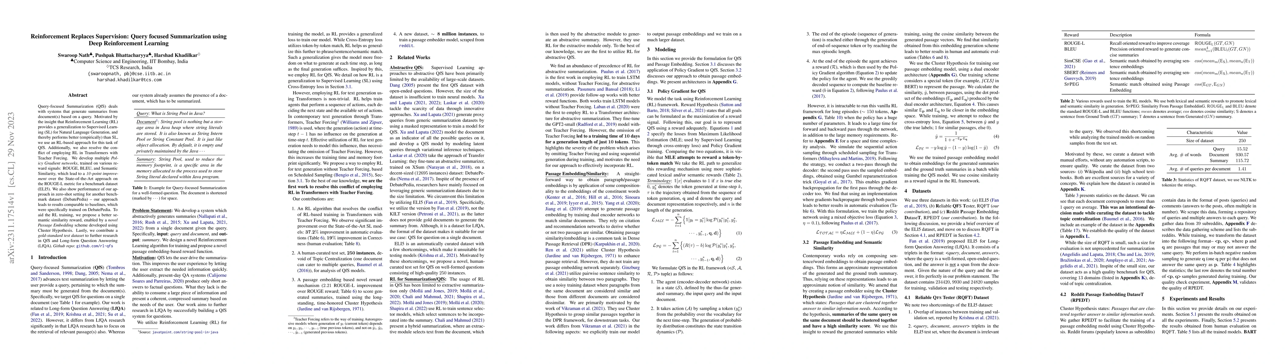 Thumbnail for Reinforcement Replaces Supervision: Query focused Summarization using
  Deep Reinforcement Learning