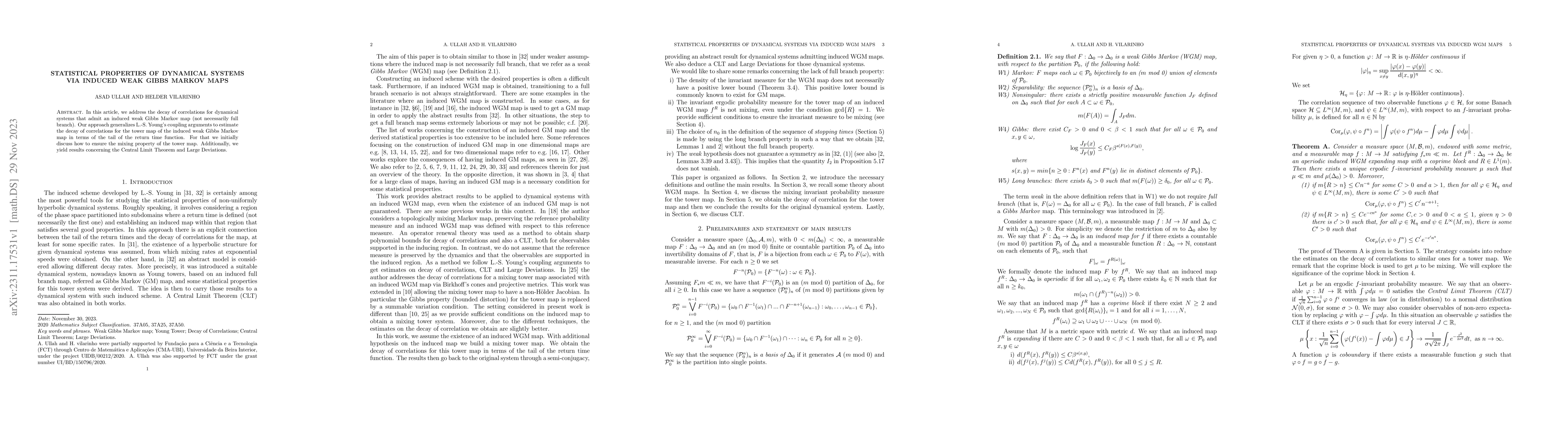 Thumbnail for Statistical properties of dynamical systems via induced weak Gibbs
  Markov maps