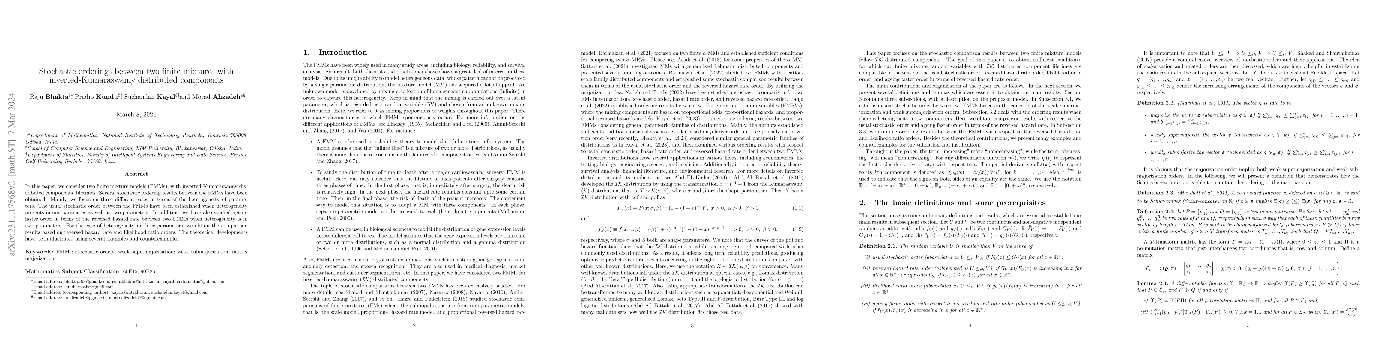 Thumbnail for Stochastic orderings between two finite mixture models with
  inverted-Kumaraswamy distributed components