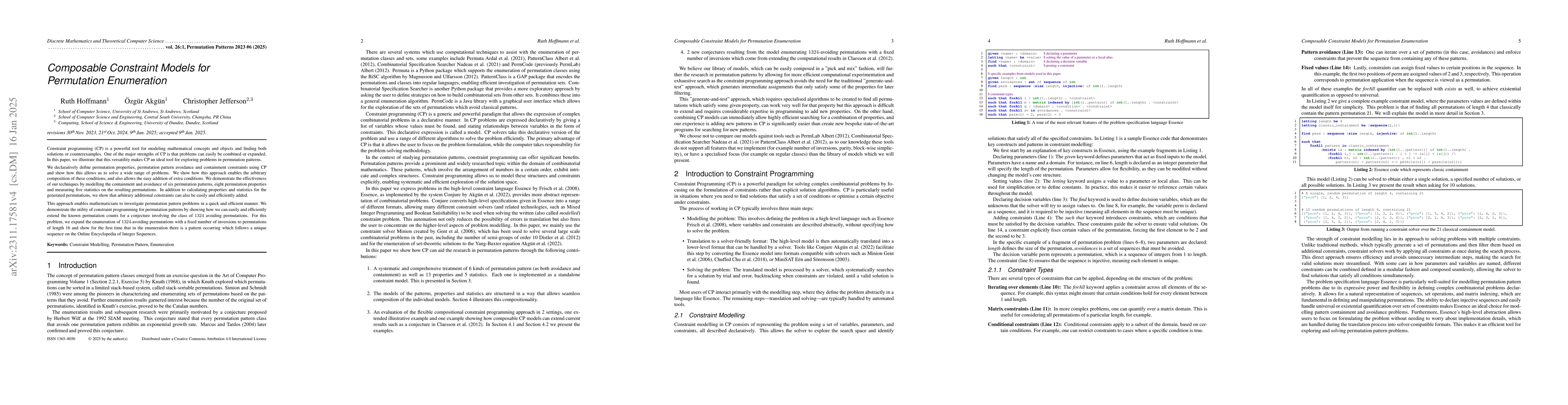 Thumbnail for Composable Constraint Models for Permutation Enumeration