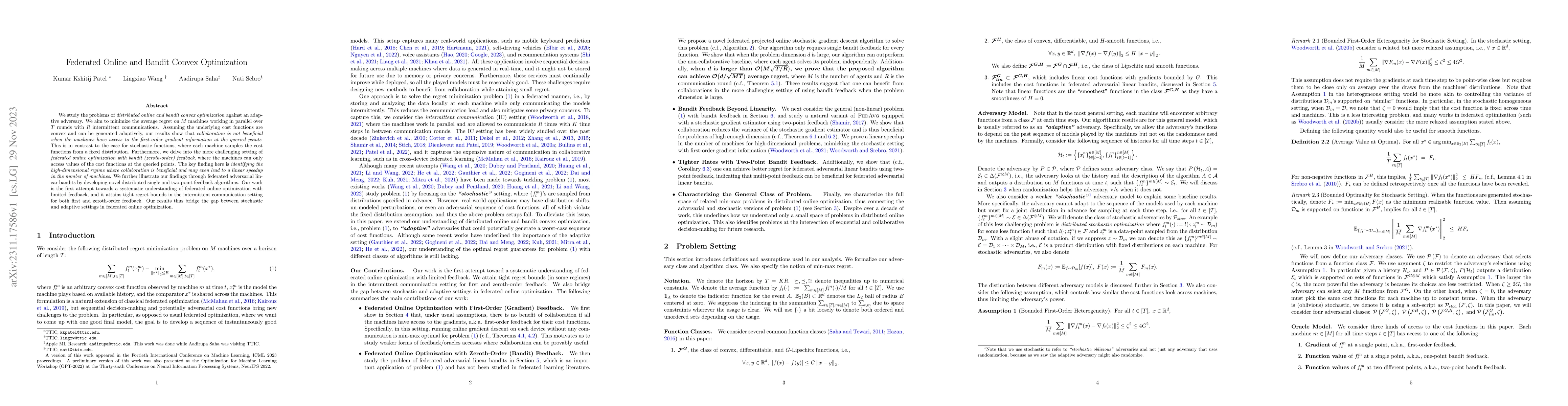 Thumbnail for Federated Online and Bandit Convex Optimization