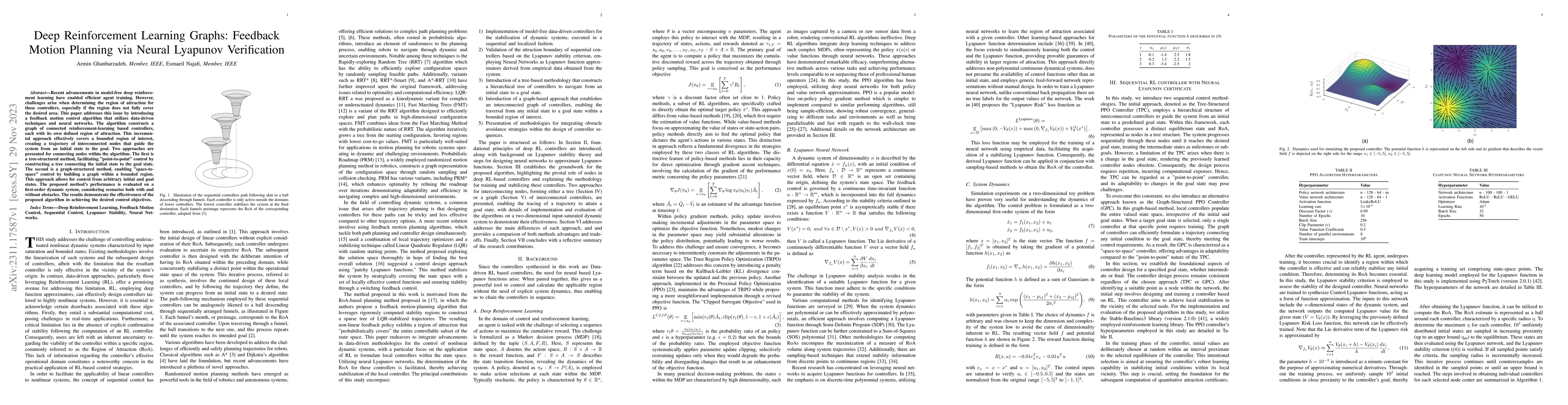 Thumbnail for Deep Reinforcement Learning Graphs: Feedback Motion Planning via Neural
  Lyapunov Verification