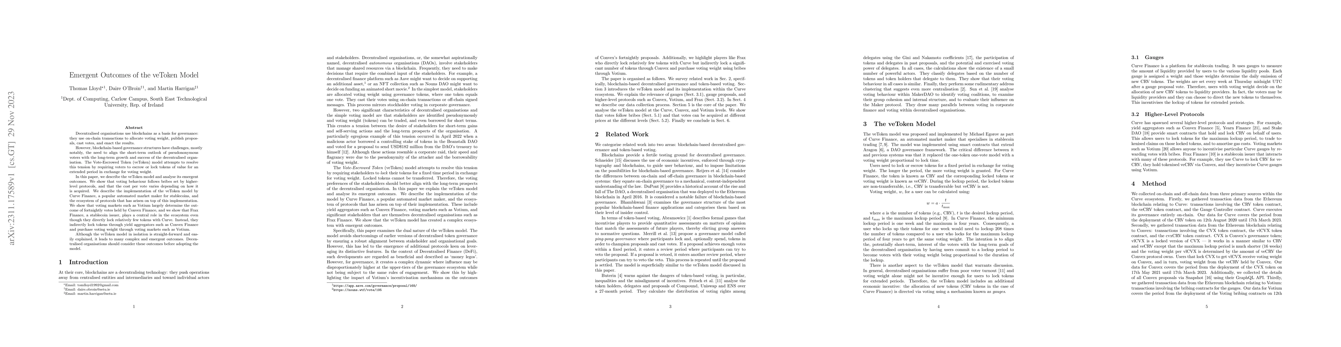 Thumbnail for Emergent Outcomes of the veToken Model