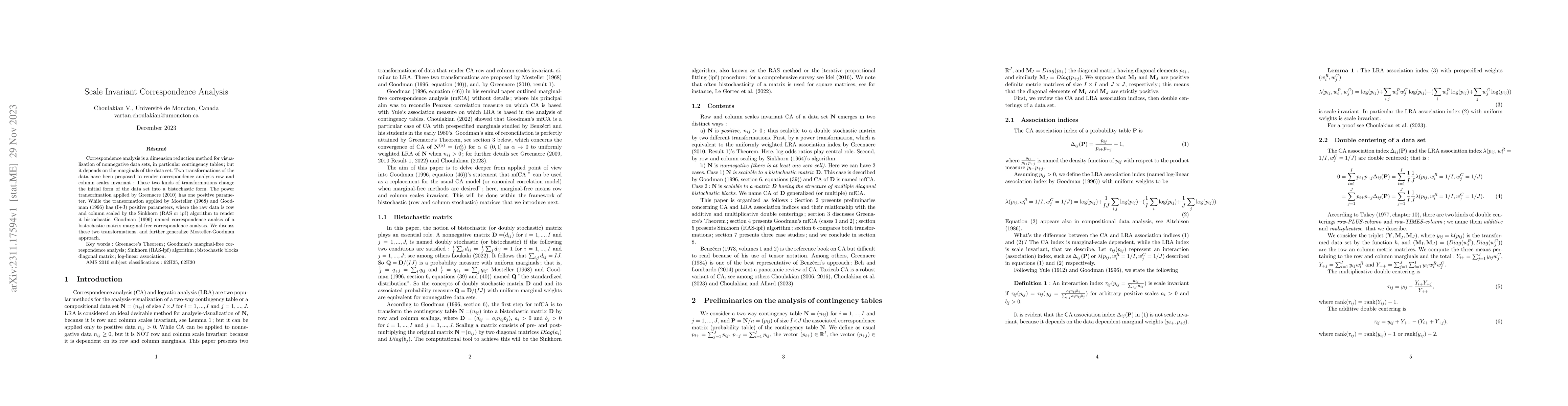 Thumbnail for Scale Invariant Correspondence Analysis