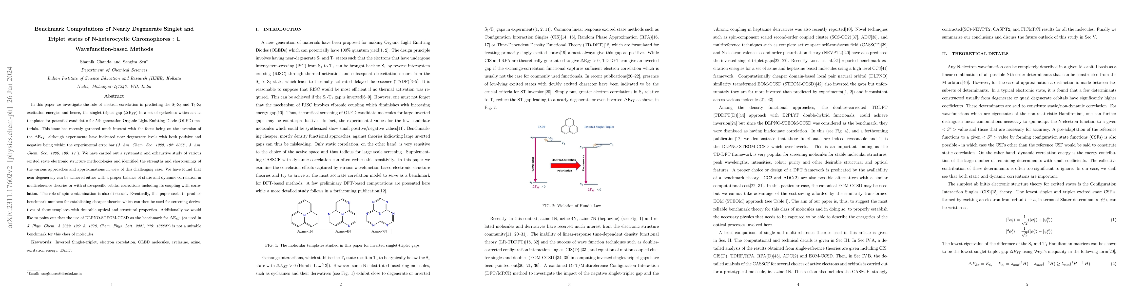 Thumbnail for Benchmark Computations of Nearly Degenerate Singlet and Triplet states
  of N-heterocyclic Chromophores : I. Wavefunction-based Methods