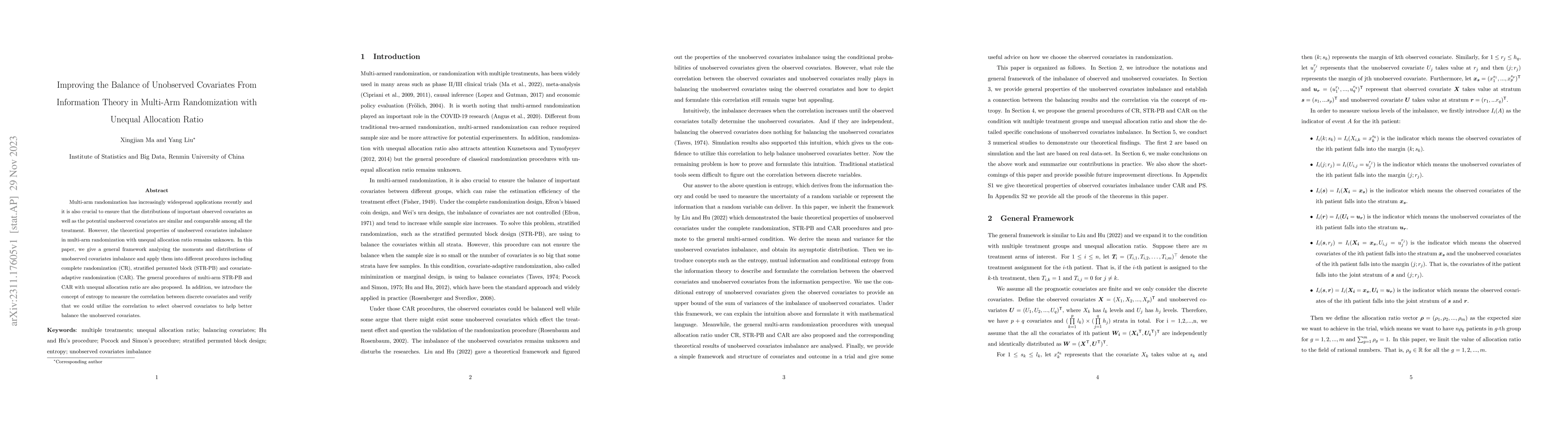 Thumbnail for Improving the Balance of Unobserved Covariates From Information Theory
  in Multi-Arm Randomization with Unequal Allocation Ratio