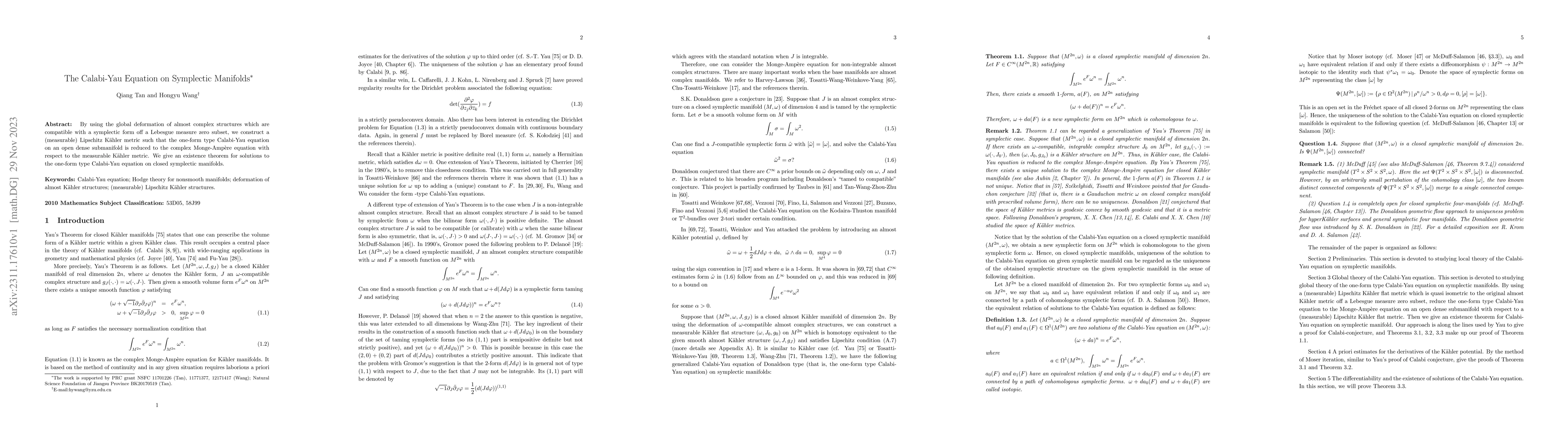 Thumbnail for The Calabi-Yau Equation on Symplectic Manifolds