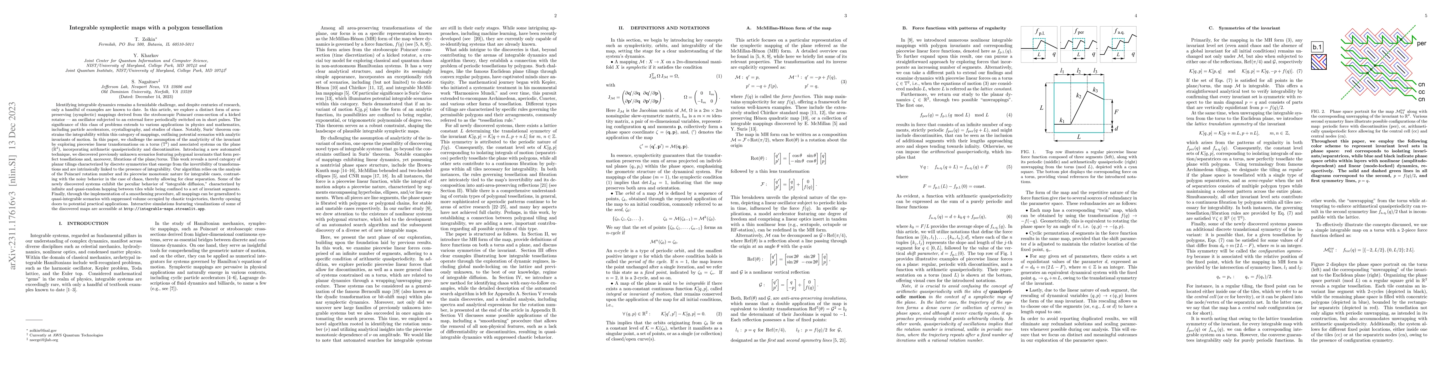 Thumbnail for Integrable symplectic maps with a polygon tessellation