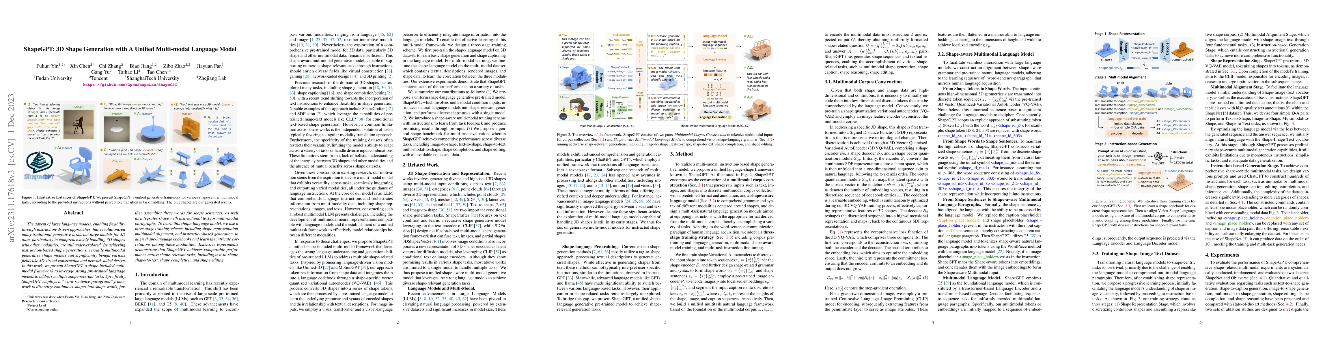 Thumbnail for ShapeGPT: 3D Shape Generation with A Unified Multi-modal Language Model