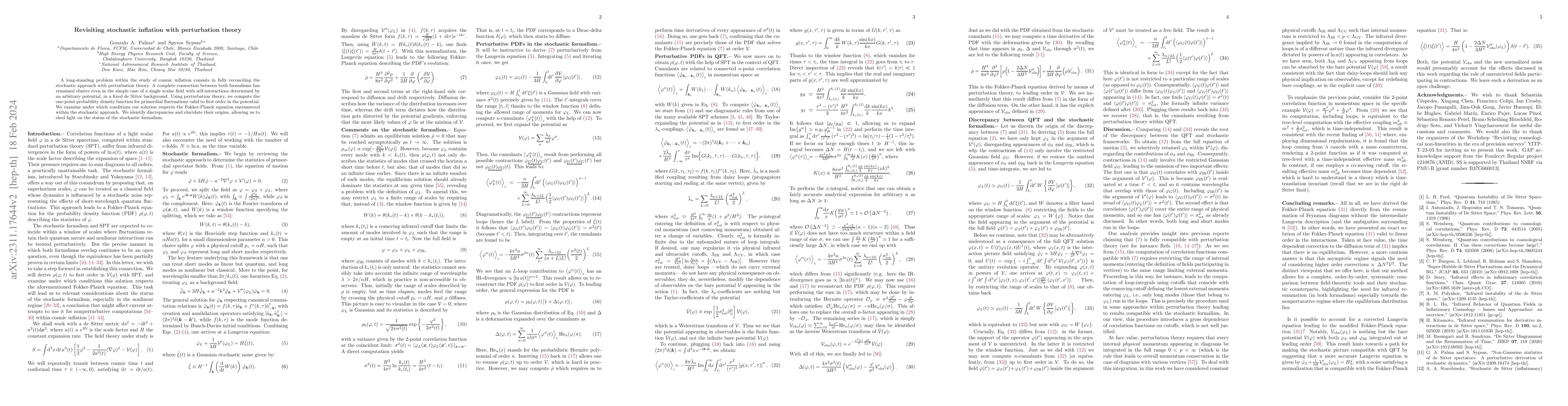Thumbnail for Revisiting stochastic inflation with perturbation theory