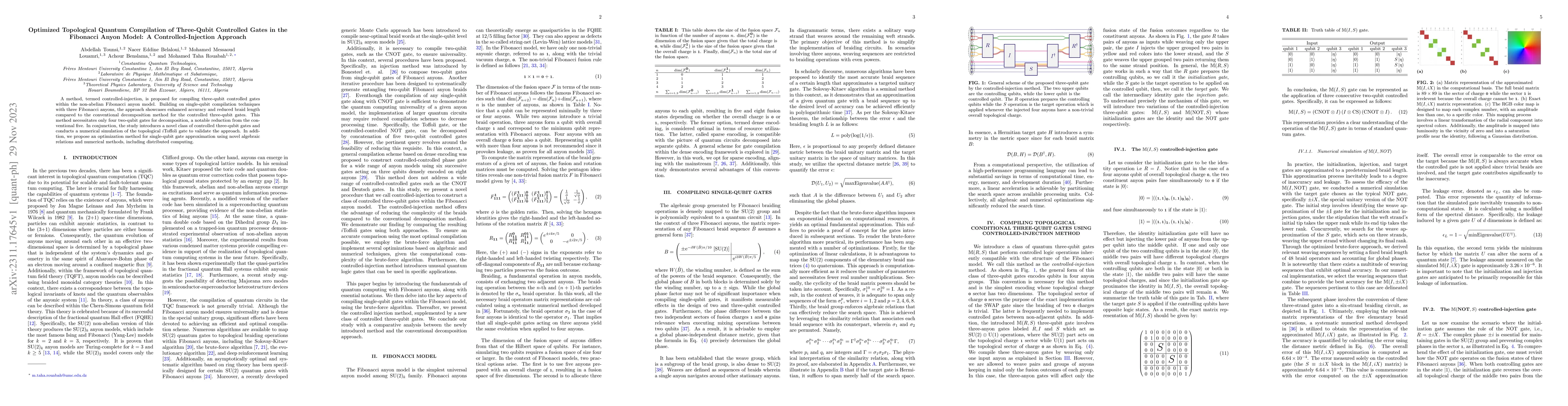 Thumbnail for Optimized Topological Quantum Compilation of Three-Qubit Controlled
  Gates in the Fibonacci Anyon Model: A Controlled-Injection Approach