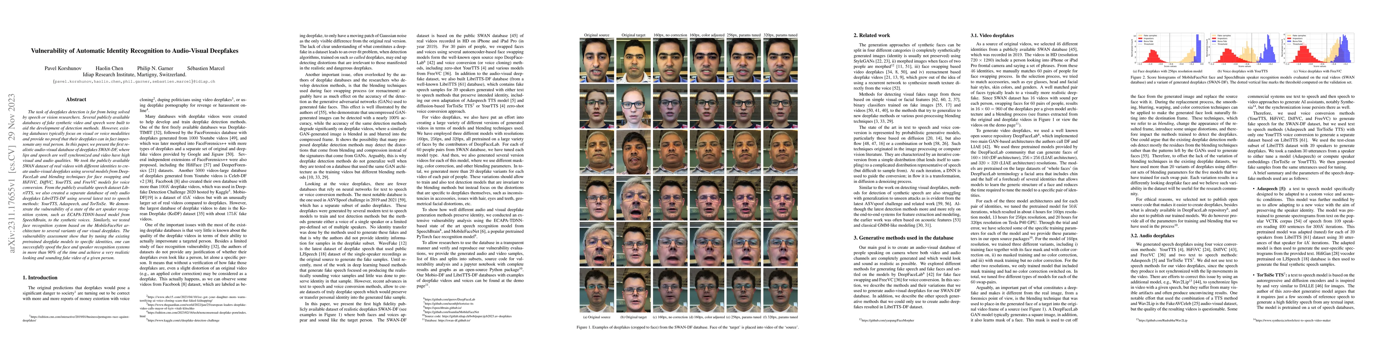 Thumbnail for Vulnerability of Automatic Identity Recognition to Audio-Visual
  Deepfakes