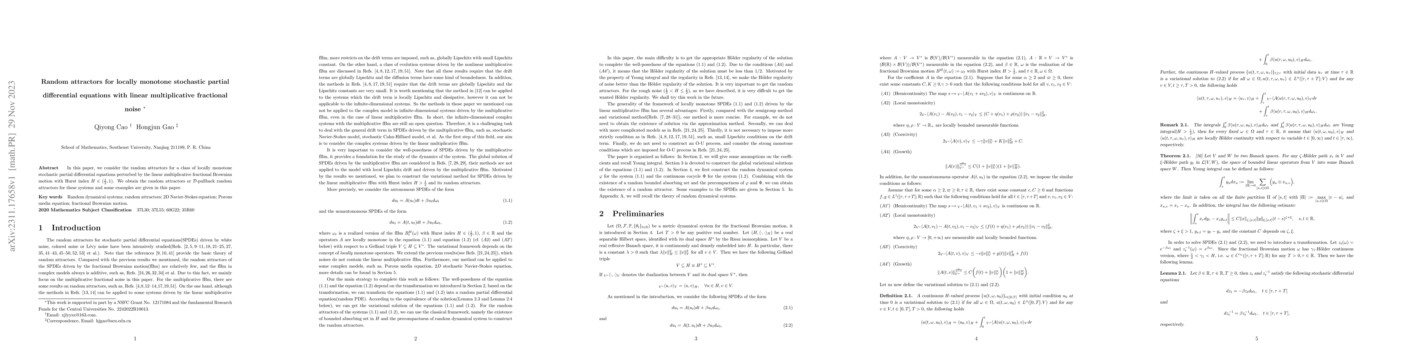 Thumbnail for Random attractors for locally monotone stochastic partial differential
  equations with linear multiplicative fractional noise
