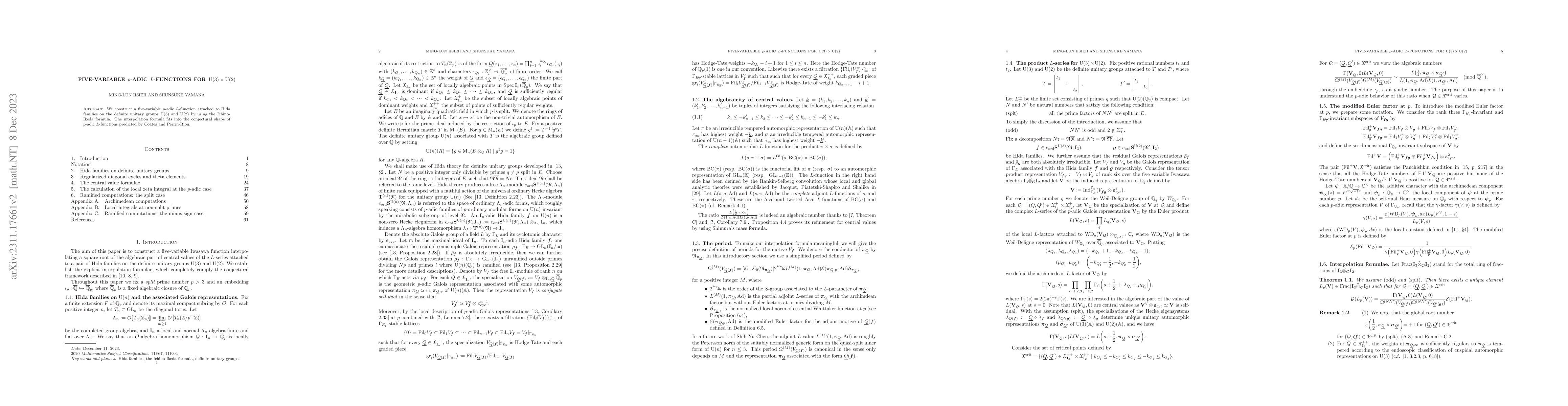 Thumbnail for Five-variable $p$-adic $L$-functions for $U(3)\times U(2)$