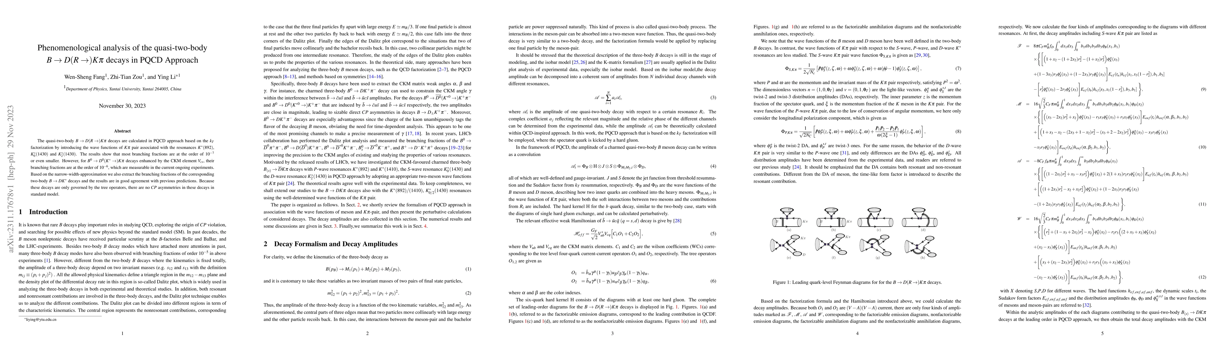 Thumbnail for Phenomenological analysis of the quasi-two-body $B \to D (R\to) K \pi$
  decays in PQCD Approach