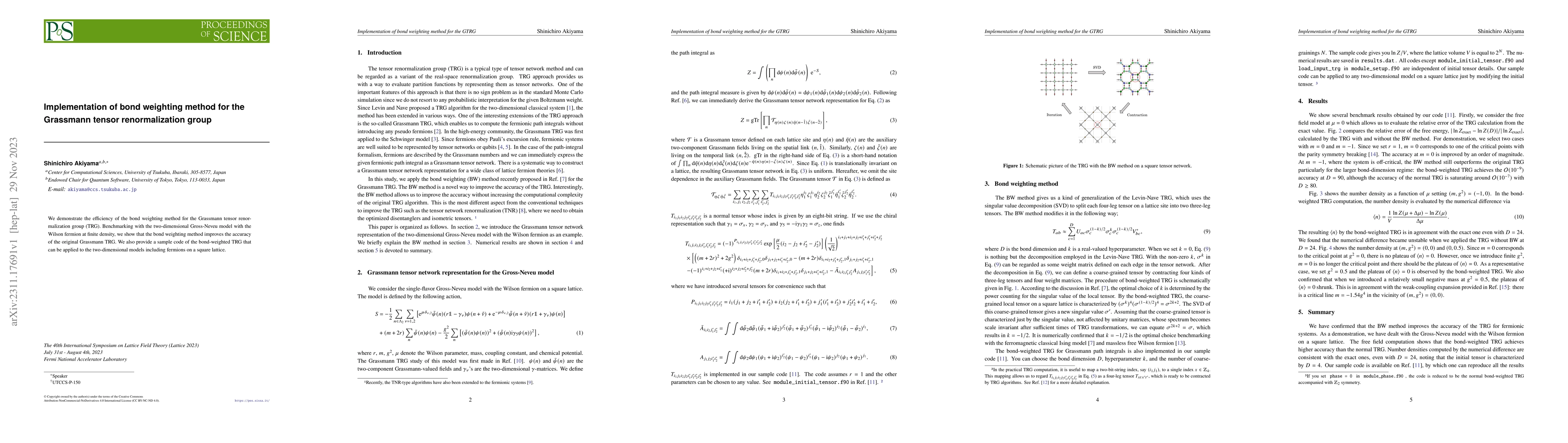 Thumbnail for Implementation of bond weighting method for the Grassmann tensor
  renormalization group