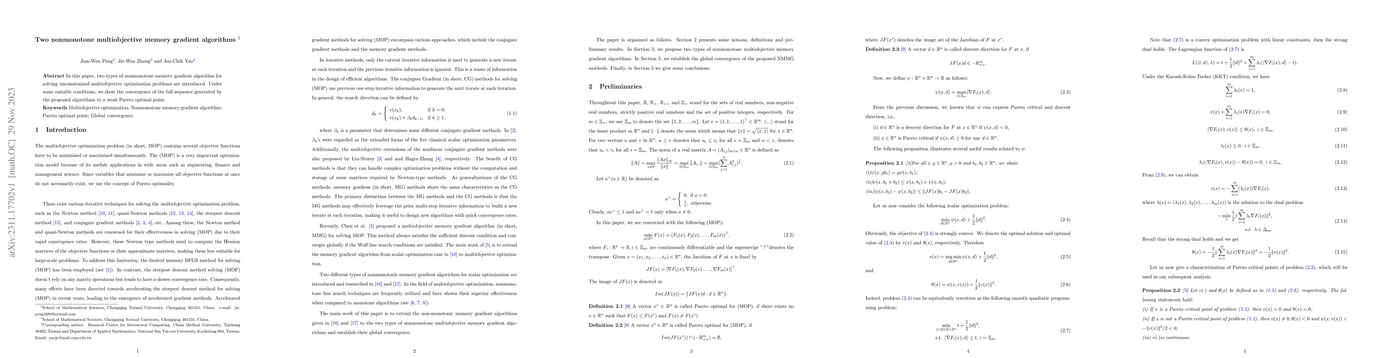 Thumbnail for Two nonmonotone multiobjective memory gradient algorithms