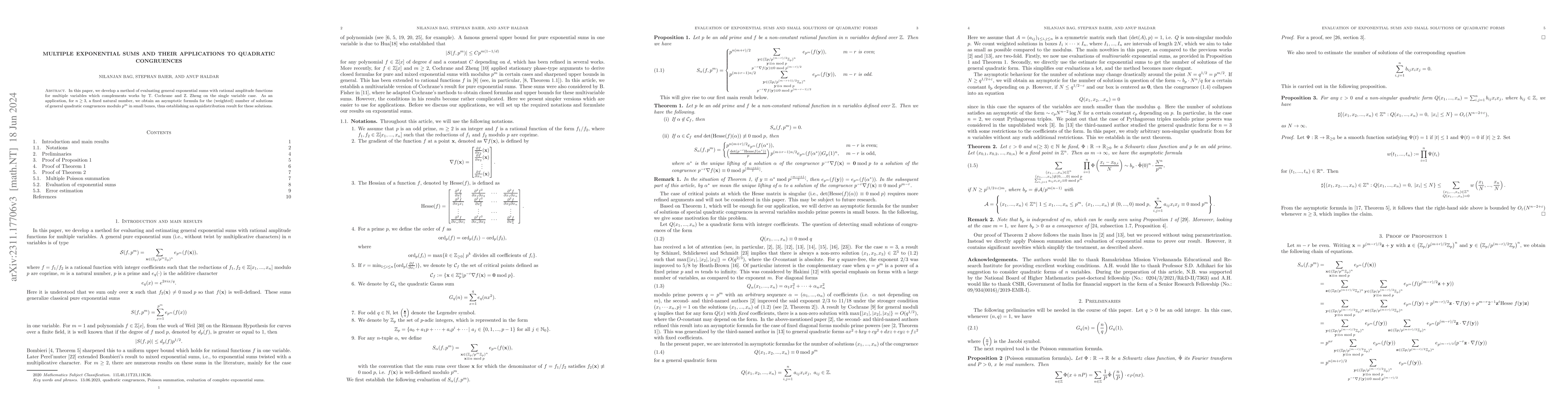 Thumbnail for Multiple exponential sums and their applications to quadratic
  congruences