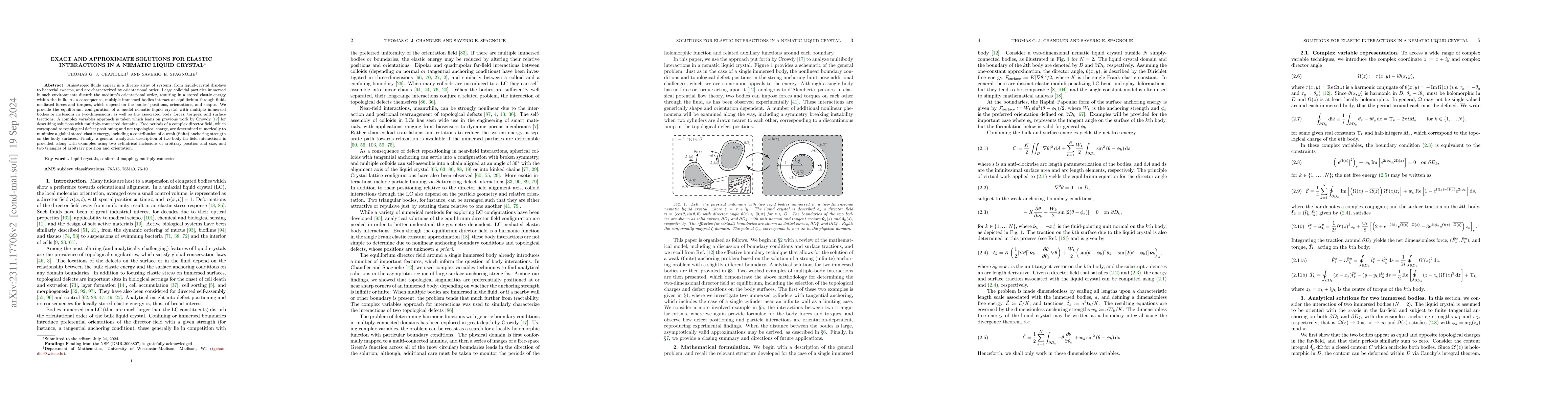 Thumbnail for Exact and approximate solutions for elastic interactions in a nematic
  liquid crystal