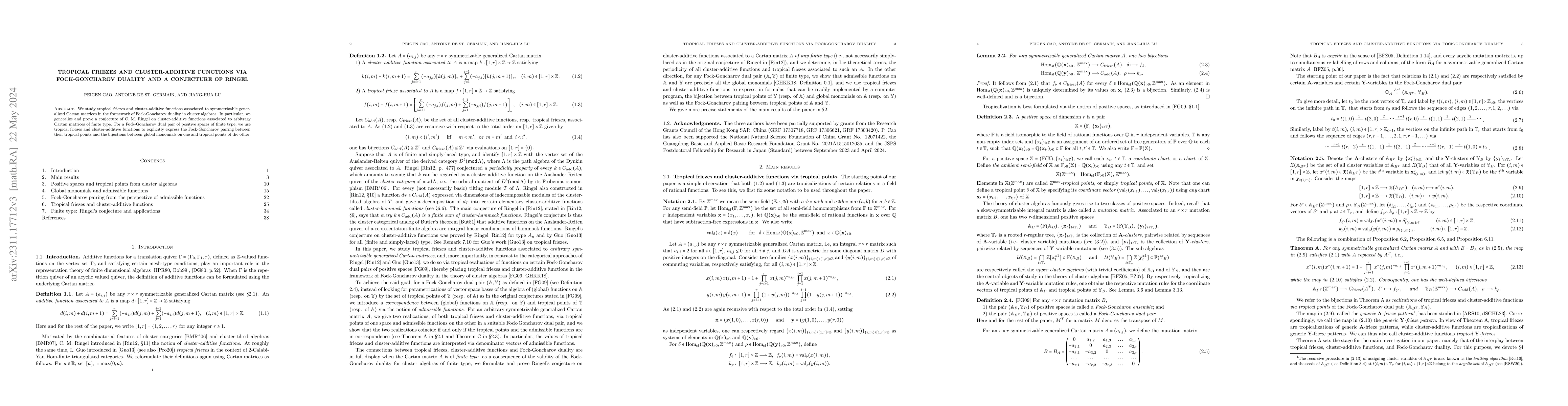 Thumbnail for Tropical friezes and cluster-additive functions via Fock-Goncharov
  duality and a conjecture of Ringel