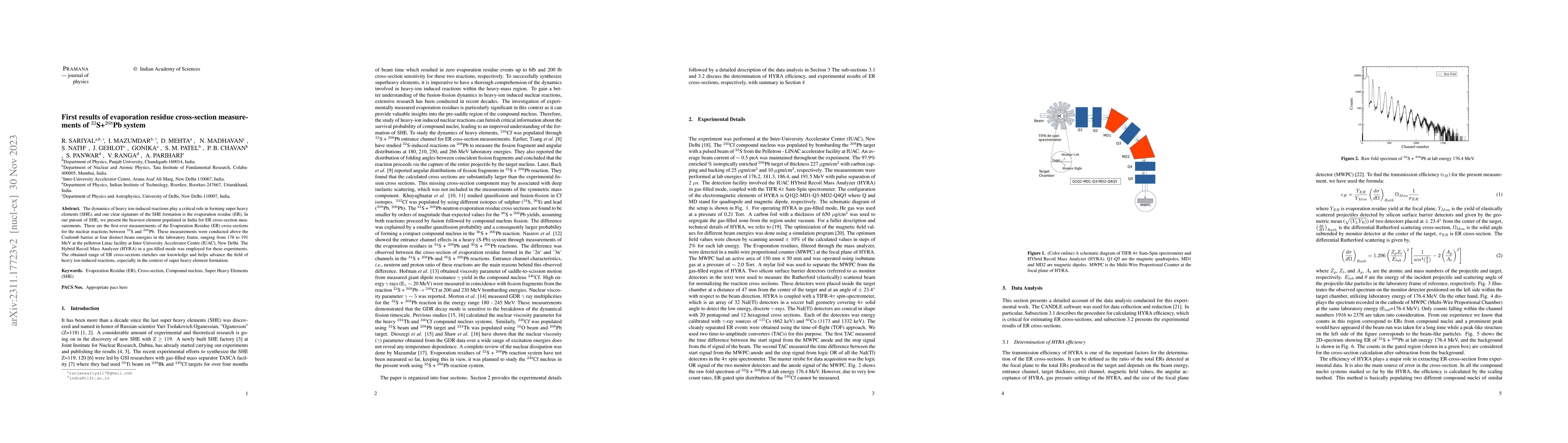 Thumbnail for First results of evaporation residue cross-section measurements of
  $^{32}$S+$^{208}$Pb system