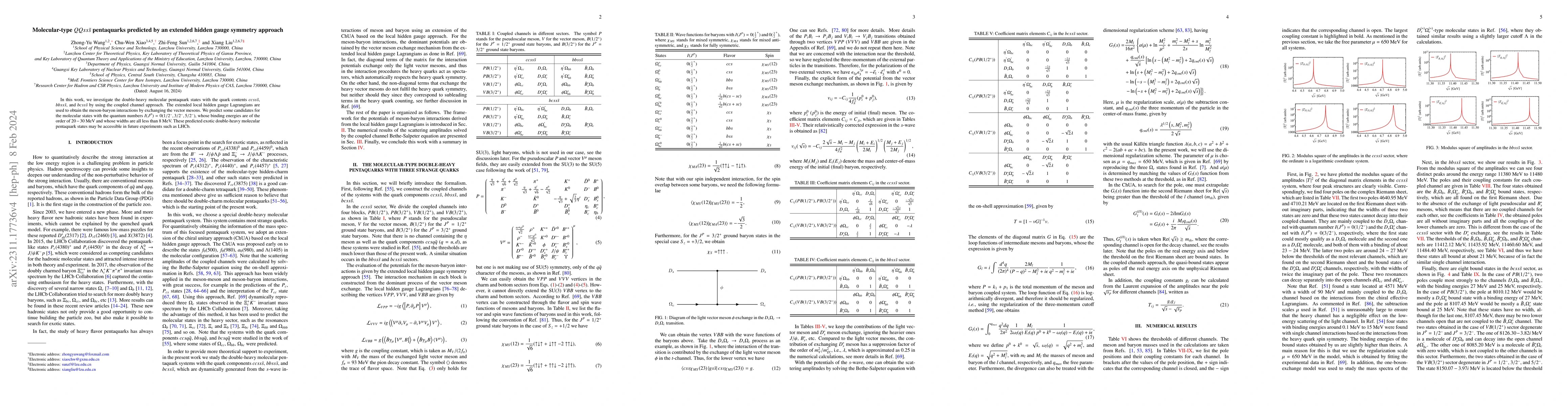 Thumbnail for Molecular-type $QQss\bar{s}$ pentaquarks predicted by an extended hidden
  gauge symmetry approach