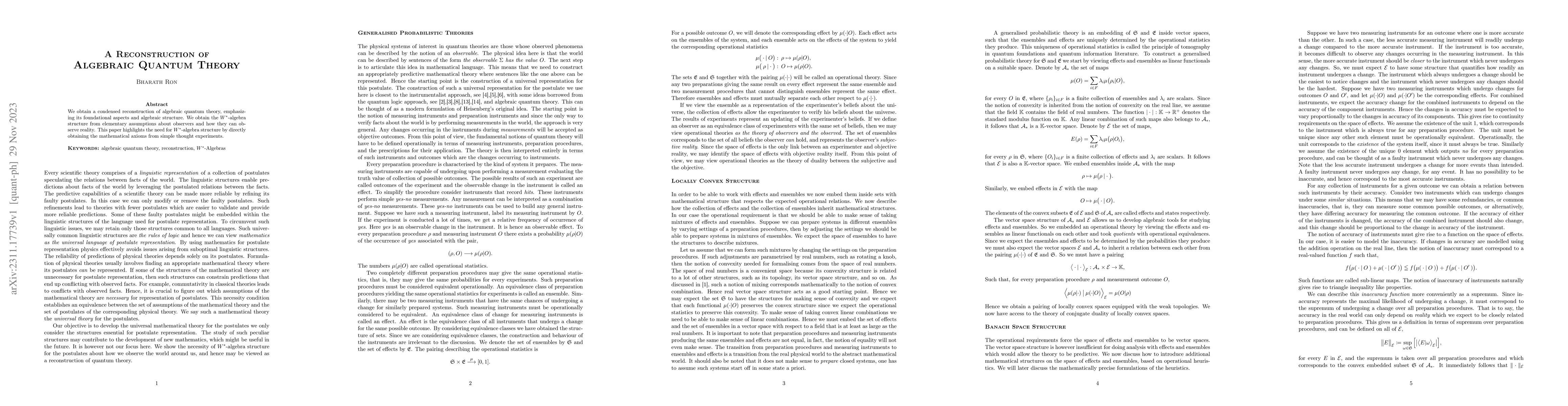 Thumbnail for A Reconstruction of Algebraic Quantum Theory