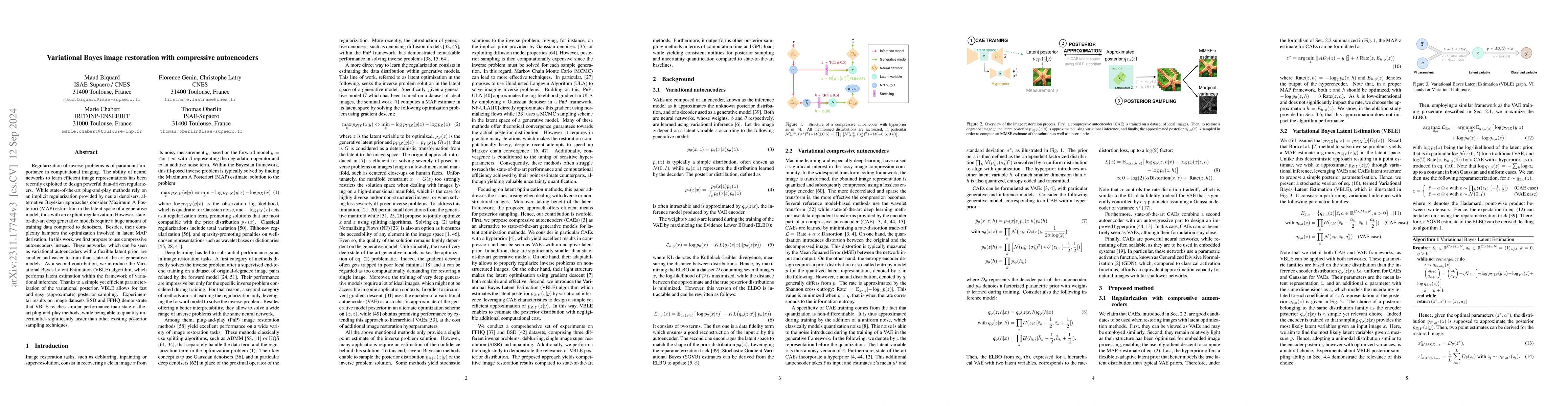 Thumbnail for Variational Bayes image restoration with compressive autoencoders