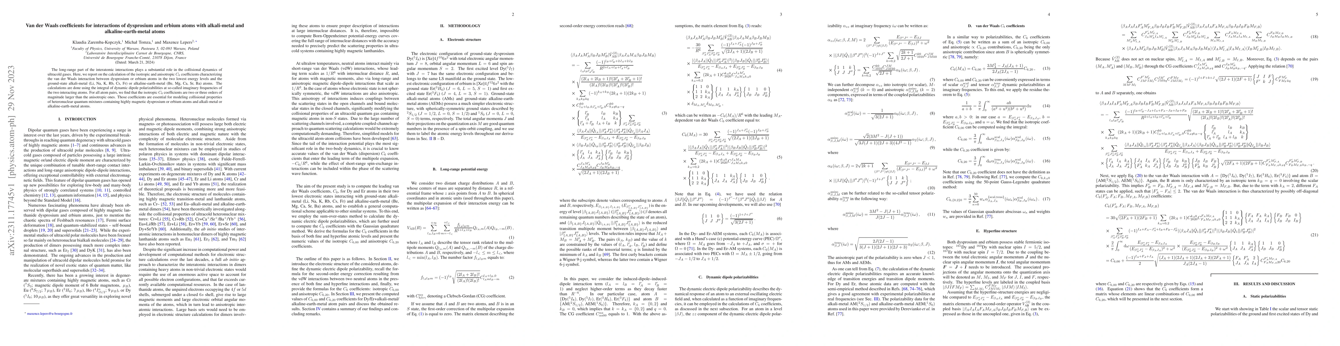 Thumbnail for Van der Waals coefficients for interactions of dysprosium and erbium
  atoms with alkali-metal and alkaline-earth-metal atoms