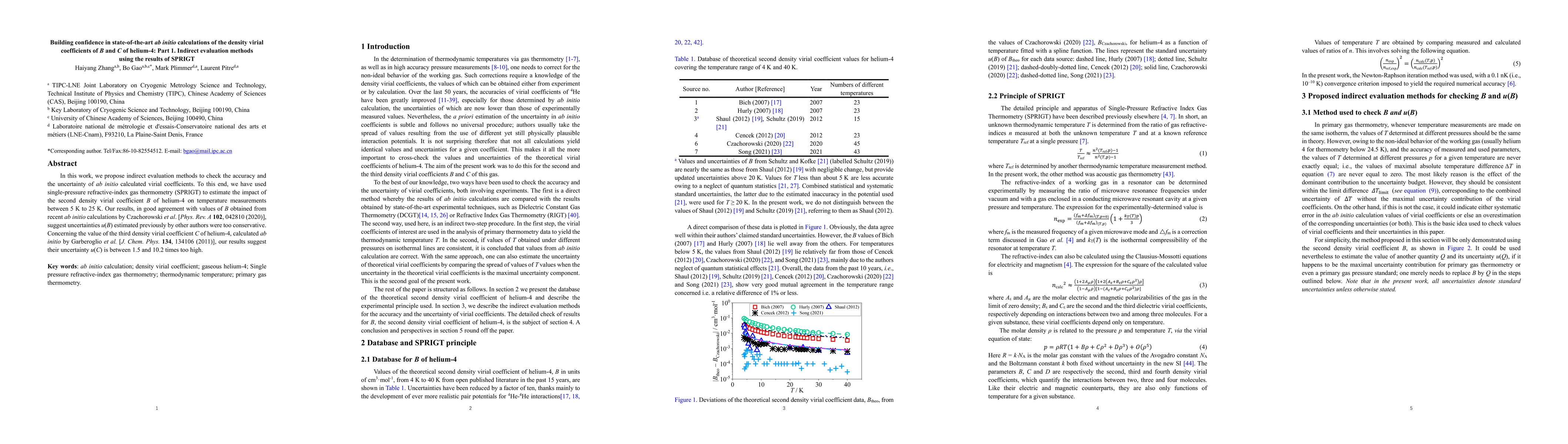 Thumbnail for Building confidence in state-of-the-art ab initio calculations of the
  density virial coefficients of B and C of helium-4: Part 1. Indirect
  evaluation methods using the results of SPRIGT