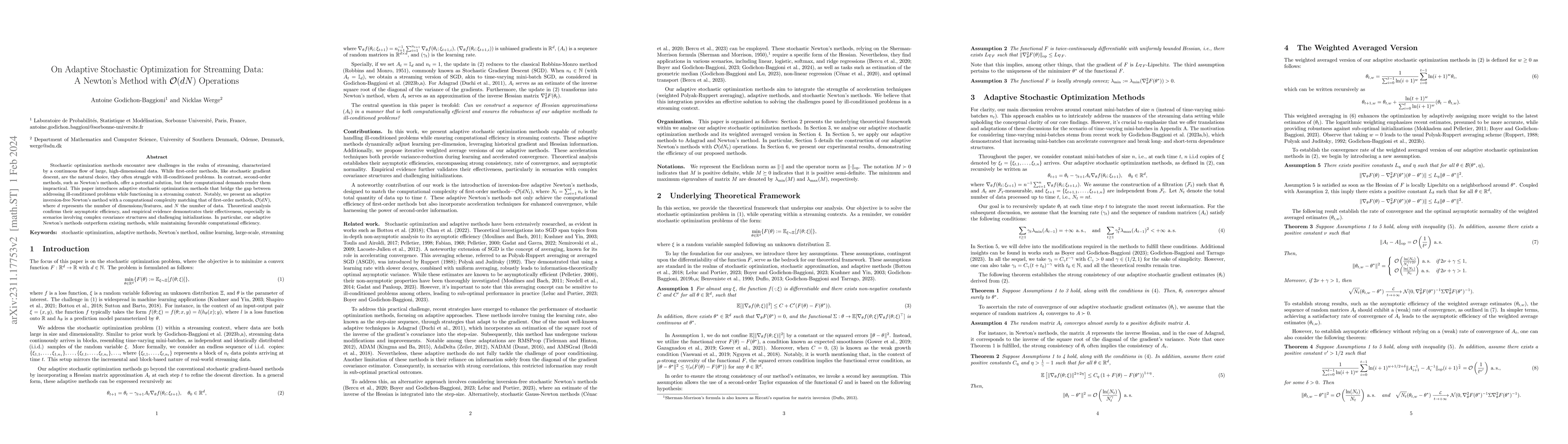 Thumbnail for On Adaptive Stochastic Optimization for Streaming Data: A Newton's
  Method with O(dN) Operations