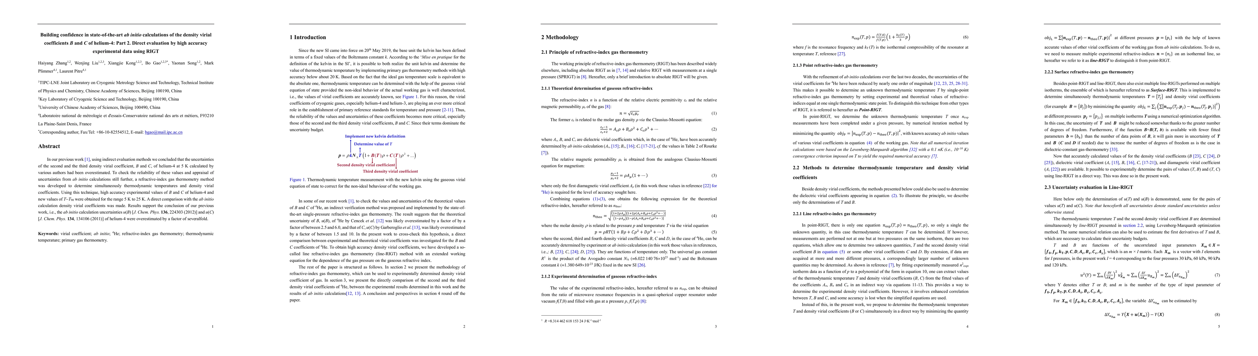Thumbnail for Building confidence in state-of-the-art ab initio calculations of the
  density virial coefficients B and C of helium-4: Part 2. Direct evaluation by
  high accuracy experimental data using RIGT