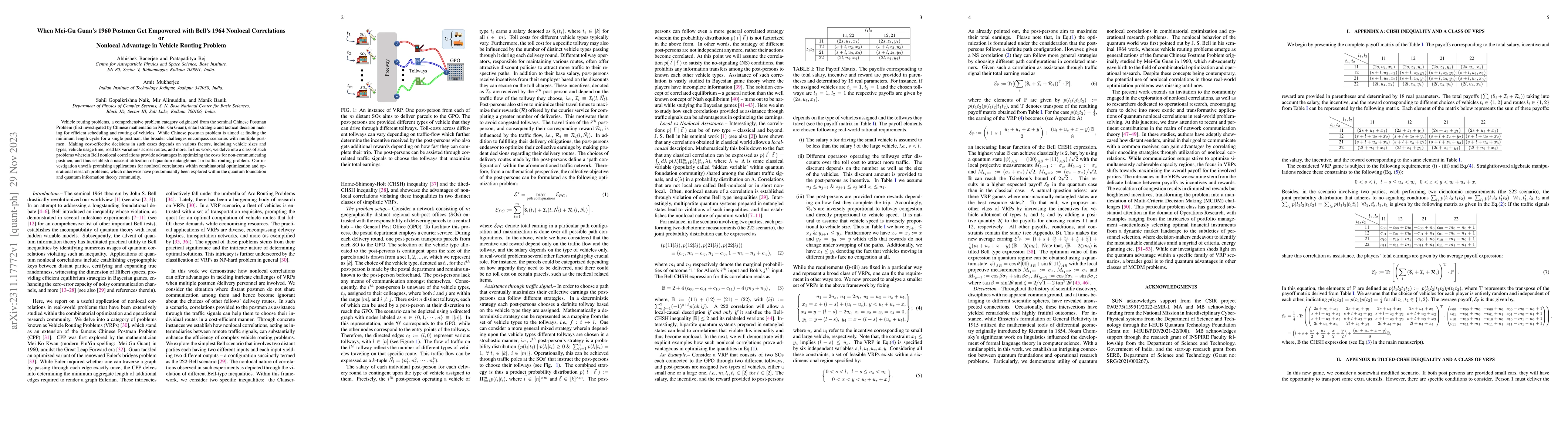 Thumbnail for When Mei-Gu Guan's 1960 Postmen Get Empowered with Bell's 1964 Nonlocal
  Correlations, or, Nonlocal Advantage in Vehicle Routing Problem